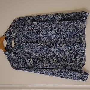 Anne Taylor Loft Ladies Long Sleeve Blouse, Blue Floral Pattern, Size S